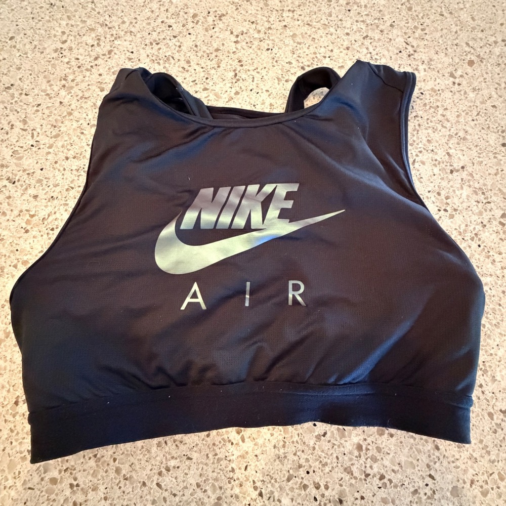 Nike Air Sports Bra Women Medium Black Silver Logo Stretch Athleisure Minimalist